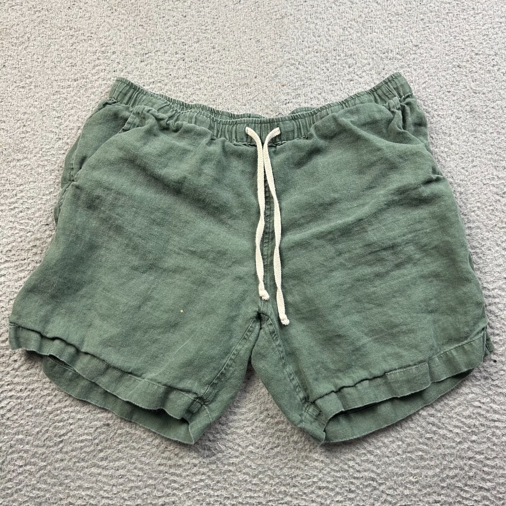 Alex Crane Bo Shorts Mens Green French Linen Drawstring Casual Summer Size Large